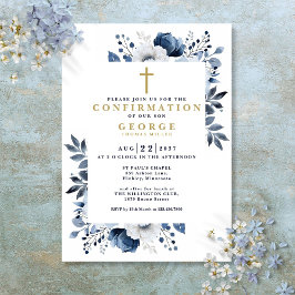 Marine Blauw Bloemen Botanische Moderne Bevestigin Kaart