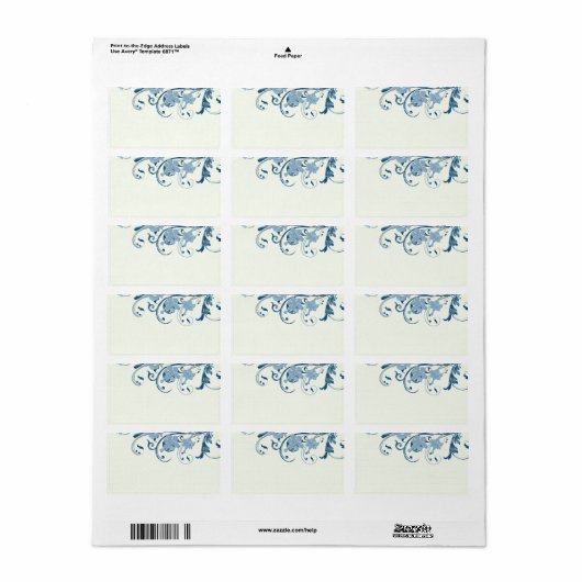 Marine Blauw Bloemen Bruiloft Blank Adresetiketten Etiket (Full Sheet)