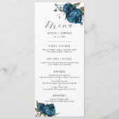 Marine Blauw Bloemen Bruiloft Diner Menu (Voorkant)