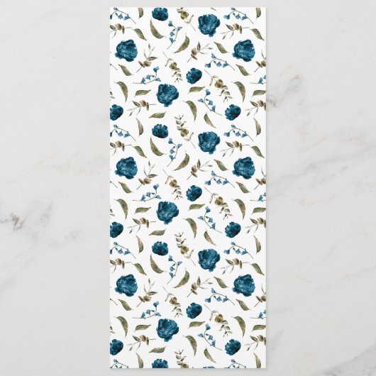 Marine Blauw Bloemen Bruiloft Diner Menu (Achterkant)