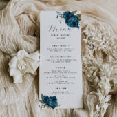 Marine Blauw Bloemen Bruiloft Diner Menu
