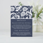 Marine Blauw Bloemen Damast Bruiloft Behuizing RSVP Kaartje (Staand voorkant)