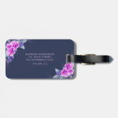 Marine Blauw Bloemen Elegante Aangepaste Naam Bagagelabel (Achterkant horizontaal)