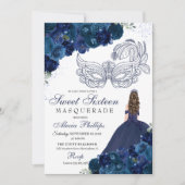 Marine Blauw Bloemen Masquerade Zoet 16 Kaart (Voorkant)