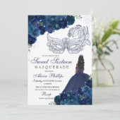 Marine Blauw Bloemen Masquerade Zoet 16 Kaart (Staand voorkant)