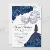 Marine Blauw Bloemen Masquerade Zoet 16 Kaart (Voorkant)
