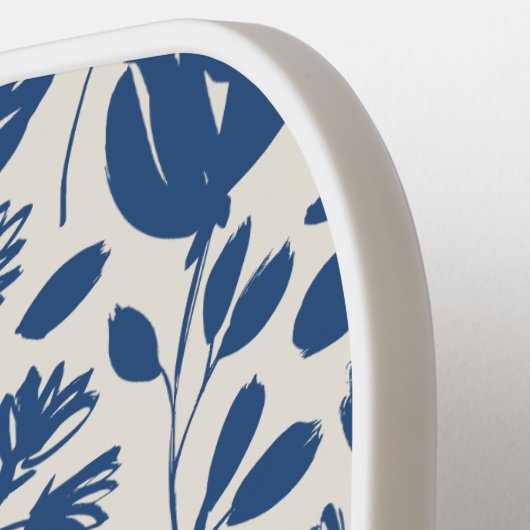 Marine Blauw Bloemen Monogram, Custom Modern Desig Pickleball Paddle (Links Detail)