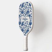 Marine Blauw Bloemen Monogram, Custom Modern Desig Pickleball Paddle (Links)