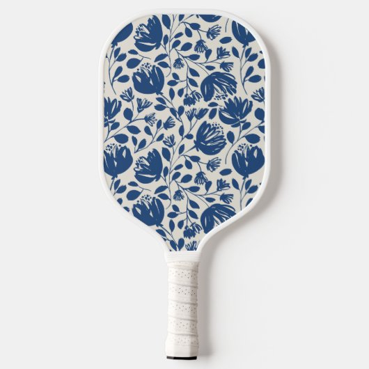 Marine Blauw Bloemen Monogram, Custom Modern Desig Pickleball Paddle (Achterkant)