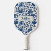 Marine Blauw Bloemen Monogram, Custom Modern Desig Pickleball Paddle (Voorkant)