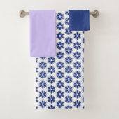 Marine Blauw Bloemen Mozaïek Bad Handdoek (Insitu)