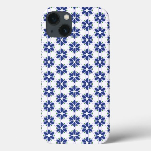 Marine Blauw Bloemen Mozaïek Case-Mate iPhone Case (Achterkant)