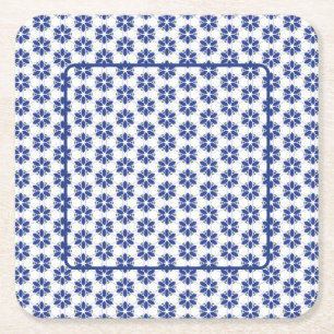 Marine Blauw Bloemen Mozaïek Kartonnen Onderzetters