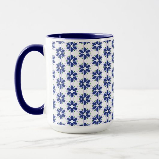 Marine Blauw Bloemen Mozaïek Mok (Links)