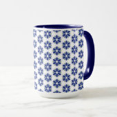 Marine Blauw Bloemen Mozaïek Mok (Voorkant rechts)