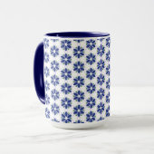 Marine Blauw Bloemen Mozaïek Mok (Voorkant links)