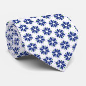 Marine Blauw Bloemen Mozaïek Stropdas (Opgerold)