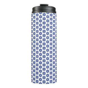 Marine Blauw Bloemen Mozaïek Thermosbeker