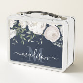 Marine Blauw Bloemen Naam Monogram (Achterkant)