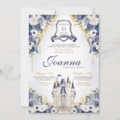 Marine Blauw Bloemen Prinses Kasteel Royal Quince Kaart (Voorkant)