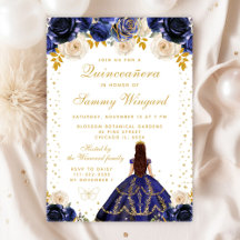 Marine Blauw Bloemen Prinses Quinceañera