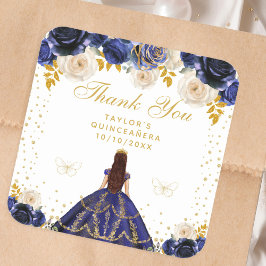 Marine Blauw Bloemen Prinses Quinceañera Vierkante Sticker