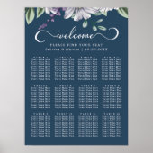 Marine Blauw Bloemen Script Bruiloft Zitkaarten Poster (Voorkant)