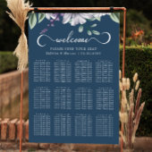 Marine Blauw Bloemen Script Bruiloft Zitkaarten Poster