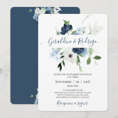 Marine Blauw Bloemen Spaans Bruiloft Kaart (Voorkant / Achterkant)