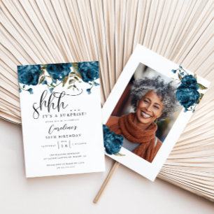 Marine Blauw Bloemen Verrassing Verjaardagsfeest Kaart