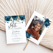 Marine Blauw Bloemen Verrassing Verjaardagsfeest Kaart