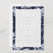 Marine Blauw Bloemen Wit Kant Moslim Bruiloft Kaart (Achterkant)