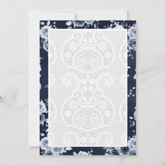 Marine Blauw Bloemen Wit Kant Moslim Bruiloft Kaart (Achterkant)