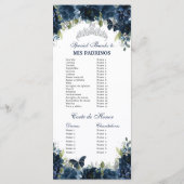 Marine Blauw Bloemen Zilver Quinceañera Orde van h Programmakaart (Achterkant)