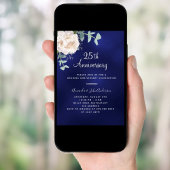 Marine blauw bloemengroen 25e huwelijksverjaardag kaart