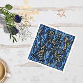 Marine Blauw Bloempatroon Happy Hanukkah Servet