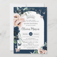 Marine Blauw Blush Bloemen Vlinders Quinceañera