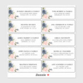 Marine Blauw Blush Roze Bloemen Bruiloft Gast Adre Sticker (Vel)
