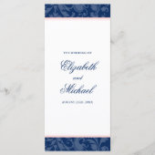 Marine Blauw Blush Roze Damast Swirl Bruiloft Prog Programmakaart (Voorkant)