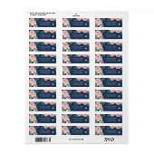 Marine blauw Blush Roze & Perzik Bloemen Winter We Etiket (Full Sheet)