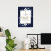 Marine Blauw Boho Bloemen Heilige Communie Welkoms Poster (Thuiskantoor)