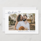 Marine Blauw Boho Eenvoudige Foto Hart Script Brui Bedankkaart (Voorkant)