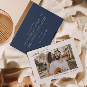 Marine Blauw Boho Eenvoudige Foto Hart Script Brui Bedankkaart