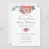 Marine blauw boho rode rozen bruiloft uitnodiging (Voorkant)