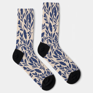 Marine Blauw Botanisch Blad Patroon Sokken