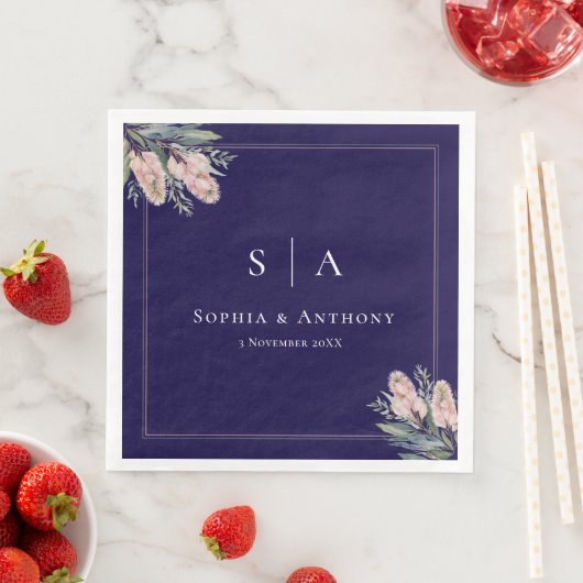 Marine Blauw Botanisch Groen Trouwservetten Servet (Insitu)