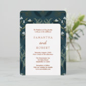 Marine Blauw Botanisch Wit Winter Bruiloft Folie Uitnodiging (Staand Voorkant)