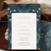 Marine Blauw Botanisch Wit Winter Bruiloft Folie Uitnodiging