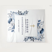 Marine Blauw Botanische Bevestiging Foto Achtergro Wandkleed (Voorkant (horizontaal))