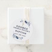 Marine Blauw Botanische Moderne Doop Bedankjes Labels (In situ)